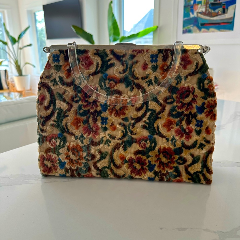 Vintage Floral Tapestry Top-Handle Bag in Multi-Color